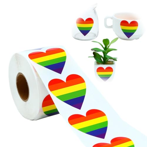 Homosexuell Stolz Aufkleber, 500 Pcs LGBT Regenbogen Herz Aufkleber Roll Regenbogen Aufkleber Lables Valentine Liebe Aufkleber Homosexuell Stolz Zubehör für Homosexuell Stolz Partei von LJFEA