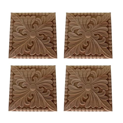 Aus Holz geschnitzte Applikationen, 4er-Pack, unlackiertes Gummiholz, quadratische Aufkleber for Schrank, Kommode, Spiegel, Wände, Türen, Schrank, Kamin, Kleiderschrank, DIY ( Size : 12cm/4.7inch ) von LJFMDLN