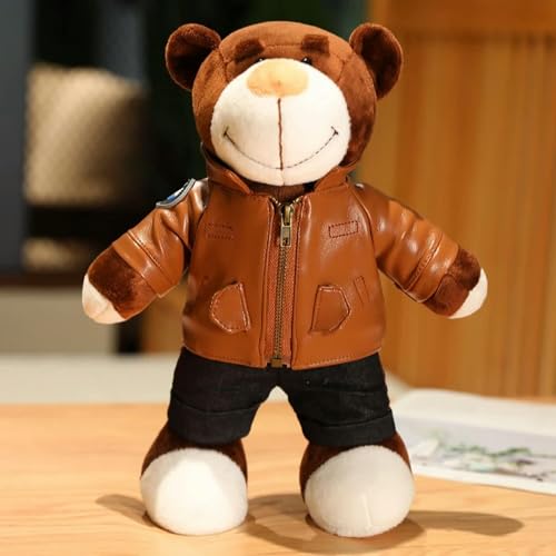 LJHLCC Lustige Motorrad Teddybär Stofftier Niedlicher Bär Plüschtiere mit Helm Jacke Kleidung Weiche Puppe Geschenk für Kinder Jungen Geburtstags-Braune Jacke von LJHLCC