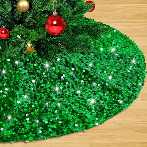 Grüner Weihnachtsbaum-Rock, 91,4 cm, Glitzer, Weihnachtsbaumabdeckung, weicher Samtstoff für 6 Bäume, Neujahr, Party, Weihnachtsbaummatte von LJIE-House