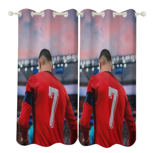 LJRLRARA Vorhänge Fußballstar Gardinen Wohnzimmer Schlafzimmer 3D Motiv Gardinenschals 167×183cm BxH mit Ösen Blickdichte Ösenvorhänge 2Er Set Verdunkelungsvorhänge für Wohnzimmer Kinderzimmer von LJRLRARA