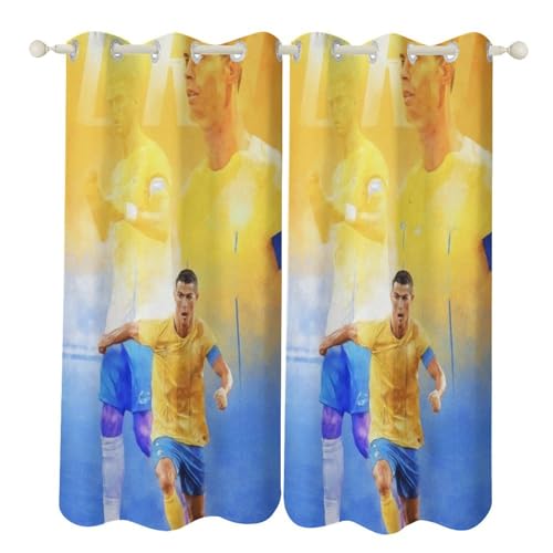 LJRLRARA Vorhänge Gardinen Fußballstar Gardinenschals Curtain 140×100cm BxH mit Ösen Blickdichte Ösenvorhänge 2Er Set 3D Druck Verdunkelungsvorhänge für Wohnzimmer Kinderzimmer Schlafzimmer von LJRLRARA