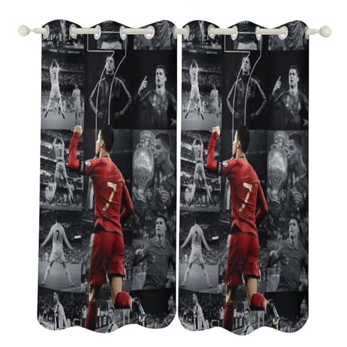 LJRLRARA Vorhänge Gardinen Fußballstar Gardinenschals Curtain 150×166cm BxH mit Ösen Blickdichte Ösenvorhänge 2Er Set 3D Druck Verdunkelungsvorhänge für Wohnzimmer Kinderzimmer Schlafzimmer von LJRLRARA