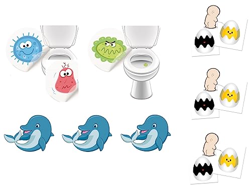 6 x Toilettensticker + 3 x farbwechselnden Pinkelaufkleber "Ei" - LK-Trend & Style (3 x Monster + 3 x Delfin + 3 x Ei) von LK Trend & Style