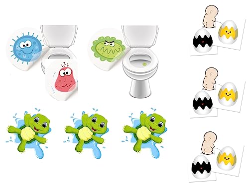 6 x Toilettensticker + 3 x farbwechselnden Pinkelaufkleber "Ei" - LK-Trend & Style (3 x Monster + 3 x Schildi + 3 x Ei) von LK Trend & Style