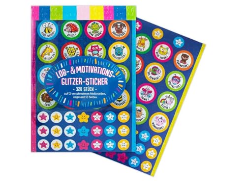 Lob- & Motivations-Glitzer-Sticker, LEHRERSTICKER-BLOCK mit 320 Stück, Glitzernde Sticker mit motivierenden Sprüchen und Illustrationen von LK Trend & Style