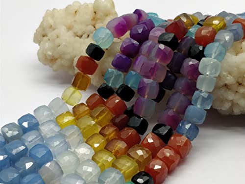 AAA Natural Multi Color Chalcedony Cube Box 7x7mm Faceted Beads | 7.5 Inch Strand Box Beads | Wholesale Gemstone Beads | Faceted Briolette | April_18_04-2037 von LKBEADS