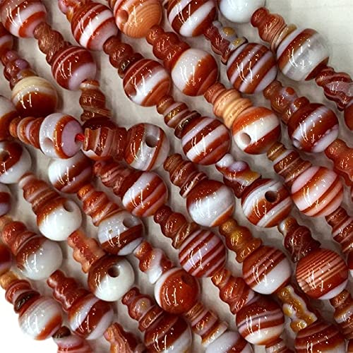 LKBEADS 1 Strands Natural Sardonyx Red Lace Agate Pagoda Tee Three links Buddha Head Tibet Guru Barrel Beads Size: 10mm+6x8mm (10 Sets/lot) 04203 von LKBEADS