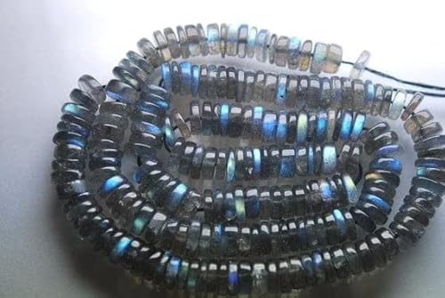 LKBEADS 14 Inch Strands,Natural AAA Blue Fire Labradorite Smooth Tyre Shape Beads 5-6mm size, von LKBEADS