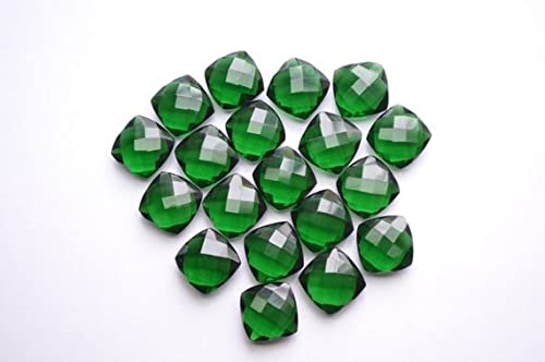 LKBEADS 14mm Matched Pair Tsavorite Quartz MicroFaceted Cushion Shape Briolette Beads von LKBEADS