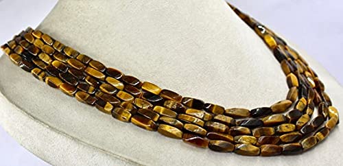 LKBEADS 5 Line Natural TIGER'S EYE Fancy Shaped BEADS Necklace 21 INCHES 15 MM TO 10 MM von LKBEADS