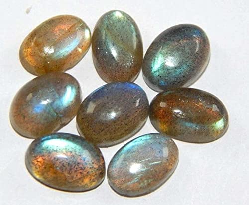 LKBEADS 8 Pieces Labradorite Cabochon 7x10 mm oval shape calibrated Loose Gemstone von LKBEADS