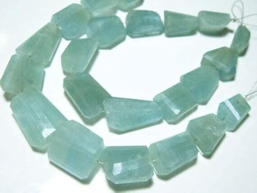 LKBEADS AA-Aquamarine Faceted LARGE Flat Nuggets-4" Strand -Stones measure- 15-22mm long. von LKBEADS