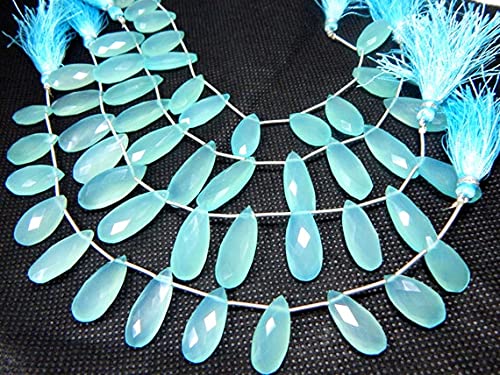 LKBEADS Aqua Chalcedony Faceted Pear Beads - Aqua Chalcedony Briolette Beads Size 11x8 to 33x22 mm 7" strand. von LKBEADS