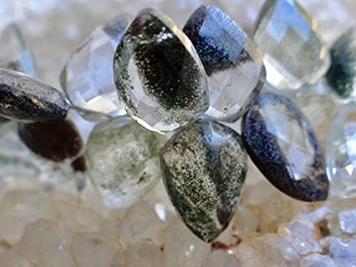 LKBEADS Phantom Lodolite Moss Quartz Faceted | Fancy Cut Shield Faceted Briolettes |11x8-16x9.8mm | Sold in Matched Pairs & Singles von LKBEADS