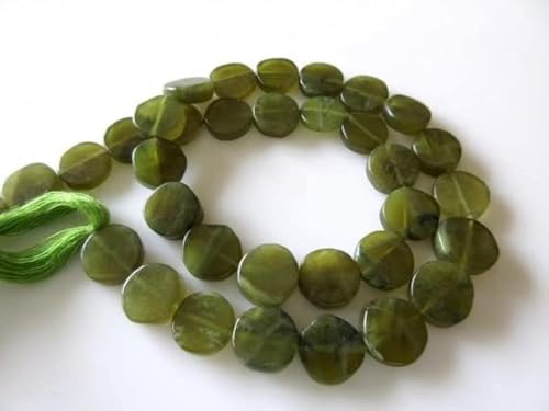 LKBEADS Vessonite Green Garnet Smooth Flat Coin Beads, 9mm Each, 13 Inch Strand von LKBEADS