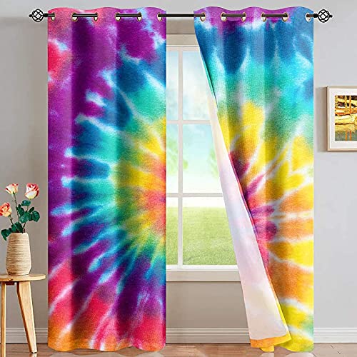 LKCD Verdunkelungsvorhang Für Kinderzimmer - Bunter Hippie Batik 300X270Cm Thermovorhang, Blickdichter Vorhang Mit Schlaufen, 2Er-Set Gardinen, Blickdicht von LKCD