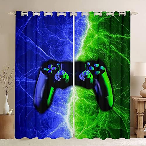 LKCD Verdunkelungsvorhang Mit Ösen, Gamer Lightning Gamepad-Video 300X270Cm Vorhang, Blickdicht, Wärmeisolierend, Vorhang, Polyester Für Kinderzimmer, Schlafzimmer, Verdunkelung, 2Er Set von LKCD