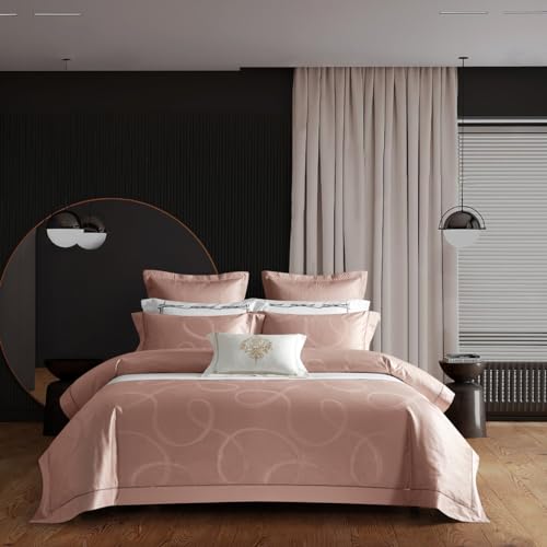 LKDDDDCD 600Tc 4-teiliges Bettwäscheset, Bettbezug, Kissenbezug, Bett, einfarbig, gewebter Jacquardstoff, modisches, modernes, buntes Streifendesign (weiß, Kingsize) (Pink Kingsize) von LKDDDDCD