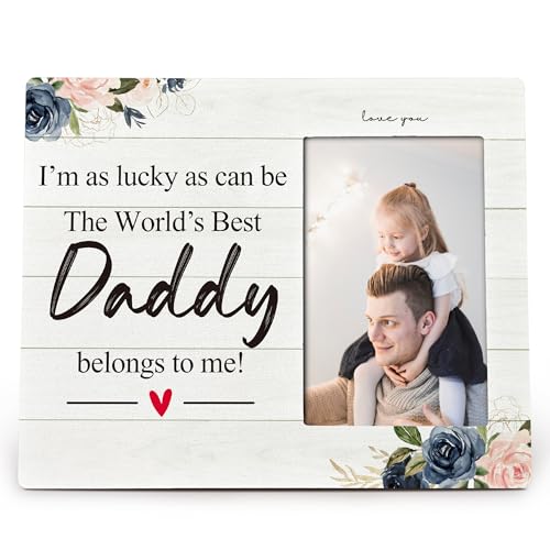 LKETW Daddy Gifts Bilderrahmen aus Holz, Aufschrift "I Am As Lucky As Can Be The Best Daddy Belong To Me", 10,2 x 15,2 cm von LKETW