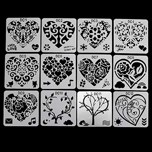 12 x Blumen-Herz-Zeichenformen für Kinder, Malschablonen, Papier von LKIRYUF