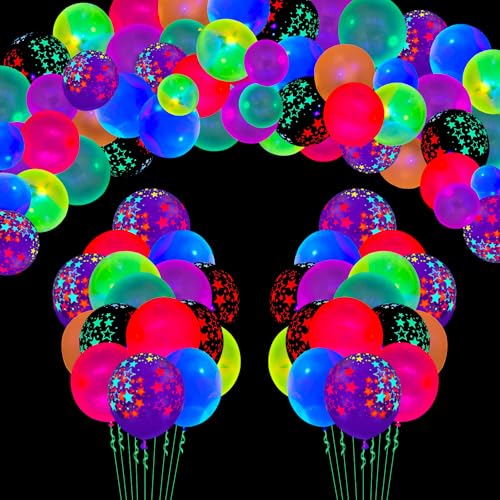109 Packungen UV-Neon-Ballons Schwarzlicht Ballons Glühen im Dunkeln Ballons Schwarzlicht Reaktive Fluoreszierende Sterne Latex Luftballons Light Up Ballons Neon-Party-Zubehör Leuchtendes Partyzubehör von LKITMIUT