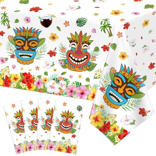 4 PCS Tiki Party Dekorationen Tiki Tischdecken Hawaiianische Luau Tischtücher Aloha Tiki Bar Tropisches Tischtuch Sommer Strand Pool Geburtstag Party Tischdecken Hawaiianische Party Deko 86 x 51 Zoll von LKITMIUT