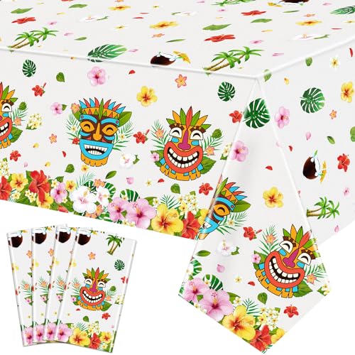 4 PCS Tiki Party Dekorationen Tiki Tischdecken Hawaiianische Luau Tischtücher Aloha Tiki Bar Tropisches Tischtuch Sommer Strand Pool Geburtstag Party Tischdecken Hawaiianische Party Deko 86 x 51 Zoll von LKITMIUT