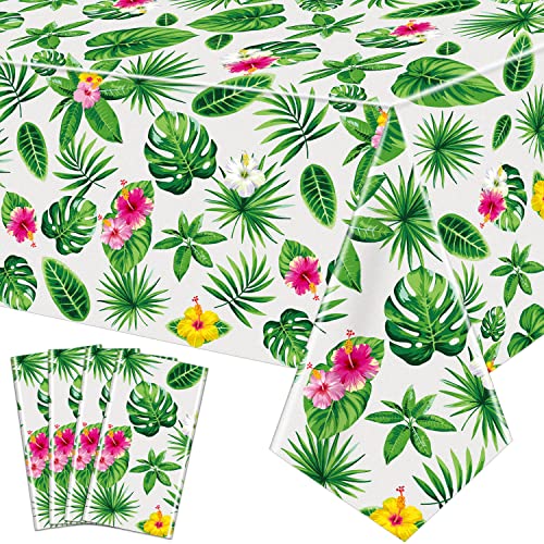 4 Pack Hawaiian Luau Tischtücher Tropische Palmblätter Tischtuch Hawaii Einweg Plastik Rechteckige Tischdecken Aloha Sommer Strand Pool Kinder Geburtstag Tischtuch Cocktail-Party-Zubehör 86 x 51 Zoll von LKITMIUT