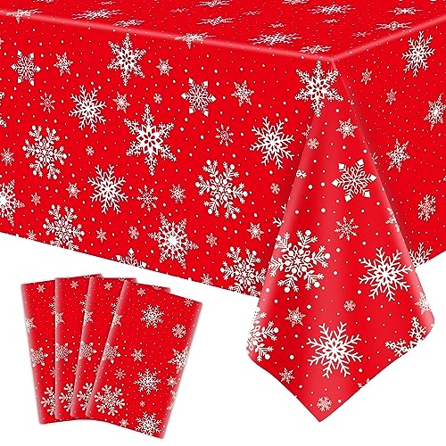 4 Pack Weihnachten Tischtuch Weihnachten Schneeflocke Tischtuch Weiße Schneeflocken-Tischdecke Winter Wonderland Tischdecken Weihnachten Tischdekorationen Weihnachten Party Supplies 86 x 51 Zoll von LKITMIUT