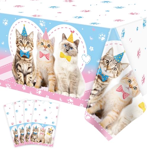 4 Packungen Katze Tischtuch Katze Thematische Tischdecke Paw Print Tischtuch Kätzchen Party Tischtuch Katze Geburtstag Dekorationen Katze Geburtstag Party Zubehör Katze Party Dekor 86 x 51 Zoll von LKITMIUT