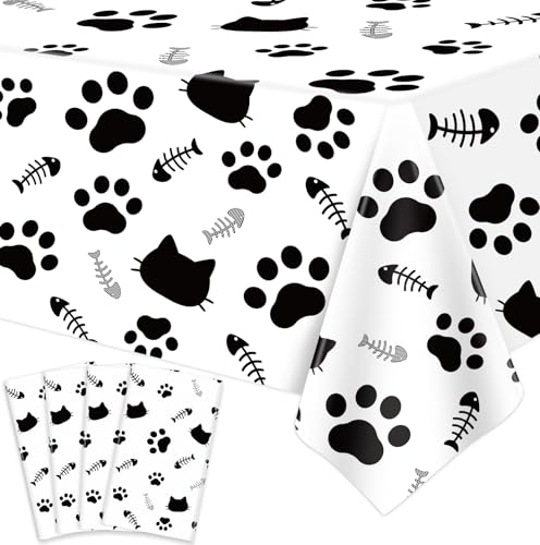 4 Packungen Katze Tischtuch Tischdecke Mit Pfötchendruck Thematische Tischdecke Katze Bone Sign Tischtuch Katze Party Zubehör Katze Geburtstag Dekorationen Kitty Thema Geburtstag Dekor 86 x 51 Zoll von LKITMIUT