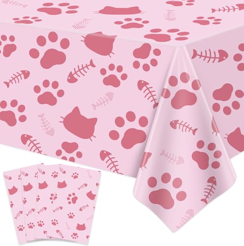 4 Packungen Katze Tischtuch Tischdecke Mit Pfötchendruck Thematische Tischdecke Katze Bone Sign Tischtuch Katze Party Zubehör Katze Geburtstag Dekorationen Kitty Thema Geburtstag Dekor 86 x 51 Zoll von LKITMIUT