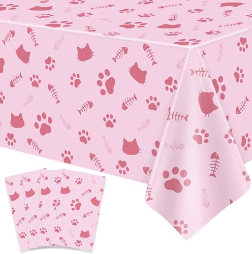 4 Packungen Katze Tischtuch Tischdecke Mit Pfötchendruck Thematische Tischdecke Katze Bone Sign Tischtuch Katze Party Zubehör Katze Geburtstag Dekorationen Kitty Thema Geburtstag Dekor 86 x 51 Zoll von LKITMIUT