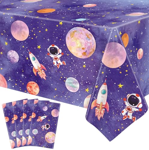 4 Packungen Space Tischtuch Galaxy Tischtuch Rakete Astronaut Tischdecke Space Planet Tischdecke Erste Reise um die Sonne Dekorationen Weltraum Themenparty Zubehör Weltraum Party Dekor 86 x 51 Zoll von LKITMIUT