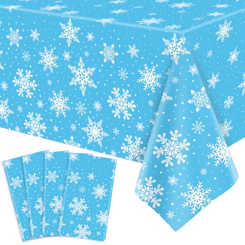 4 Packungen Weihnachten Tischtuch Weihnachten Schneeflocke Tischtuch Weiße Schneeflocken-Tischdecke Winter Wonderland Tischdecken Weihnachten Tischdekorationen Weihnachten Party Supplies 86 x 51 Zoll von LKITMIUT