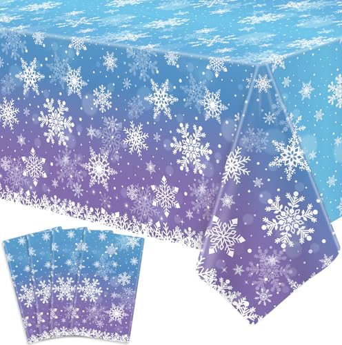 4 Stück Weihnachten Tischtuch Winter Schneeflocke Tischdecke Winter Wonderland Tischtuch Xmas Weiß Schneeflocke Tischtuch Weihnachten Tischdekorationen Fröhliche Weihnachten Party Zubehör 86 x 51 Zoll von LKITMIUT