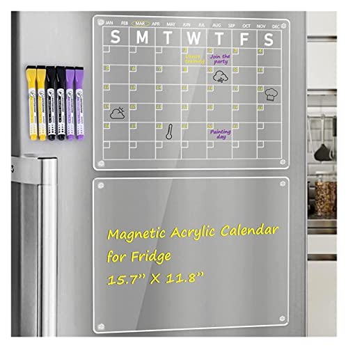 2 x magnetisch trocken abwischbare Tafel for Kühlschrank, Acryl, klar, Kalender, for Kühlschrank, Notiztafel mit 4 Farbmarkierungen, Radiergummi, wiederverwendbar von LKJOZCR