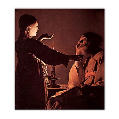 Berühmte Gemälde Druck auf Leinwand Georges de la Tour"Engel erscheint dem Heiligen Joseph im Traum"Leinwand Wandkunst für Wohnzimmer Dekor Bild 90x108cm(36x43in) Rahmenlos von LKLKLK