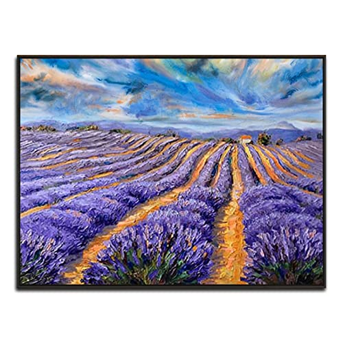 Blumenbilder auf Leinwand,Lila Lavendel Landschaft Natur Druck auf Leinwand,Bild auf Leinwand Vlies Wandbild Wohnzimmer Wanddekoration 40x50cm(16x20in) Rahmenlos von LKLKLK