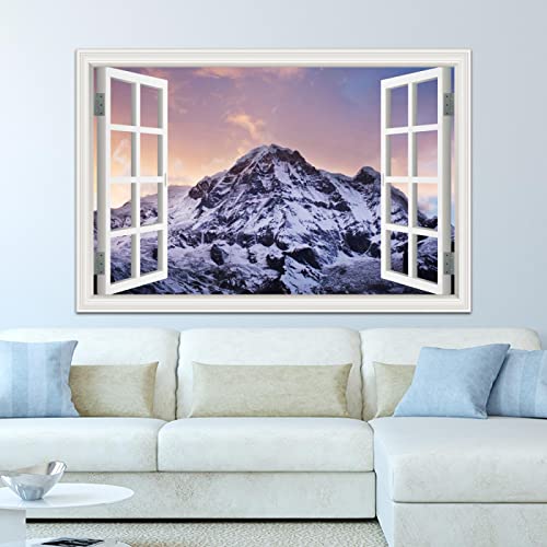 Gefälschte Fenster Schnee Berg Gemälde,Natur Druck auf Leinwand,Leinwand Wandkunst Bilder für Schlafzimmer Wohnzimmer Büro Dekor 50x75cm(20x30in) Rahmenlos von LKLKLK