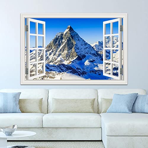 Gefälschte Fenster Schnee Berg Landschaft Gemälde,Landschaftsbilder auf Leinwand,Leinwand Wandkunst Bilder für Schlafzimmer Wohnzimmer Büro Dekor 30x45cm(12x18in) Rahmenlos von LKLKLK