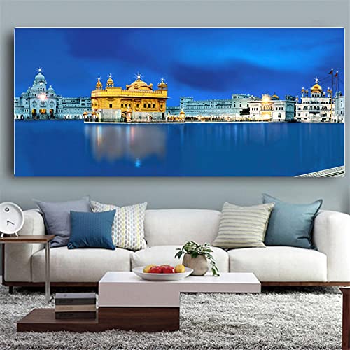 LKLKLK Panoramabild auf Leinwand,Religion Goldener Tempel Natur Druck auf Leinwand,Leinwand Gemälde und Poster für Wohnzimmer Schlafzimmer Büro Wanddekoration 70x155cm(28x62in) Rahmenlos von LKLKLK