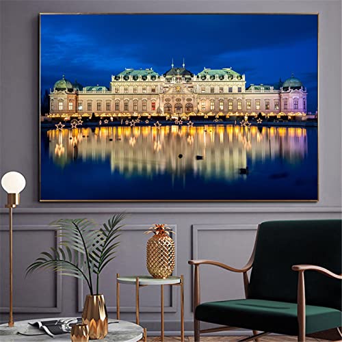 LKLKLK Panoramabild auf Leinwand,Schloss Schönbrunn Wien Landschaft Gemälde Druck auf Leinwand,Leinwand Wandkunst Bilder für Wohnzimmer Dekor 80x120cm(32x48in) Rahmenlos von LKLKLK