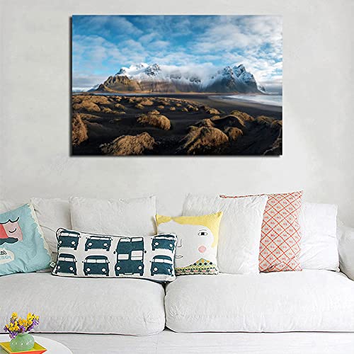 Landschaft auf Leinwand,Island Blue Sky Landschaftsbild auf leinwand,Leinwand Wandkunst Gemälde für Wand Deko 60x90cm(24x36in) Rahmenlos von LKLKLK