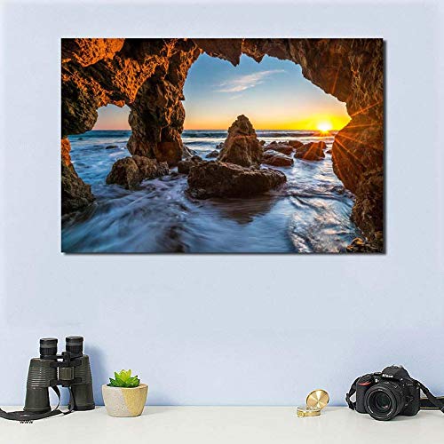 Landschaft auf Leinwand,Malibu Sea Landschaftsbild auf leinwand,Leinwand Wandkunst Gemälde für Wand Deko 50x70cm(20x28in) Rahmenlos von LKLKLK