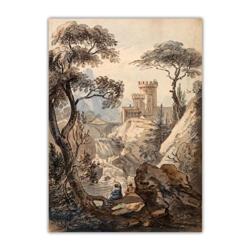 Sandby Klassische Ölgemälde Reproduktionen Druck auf Leinwand"Italianate Landscape",Leinwand Wandkunst für Wohnkultur Bilder 20x28cm(8x11in) Rahmenlos von LKLKLK