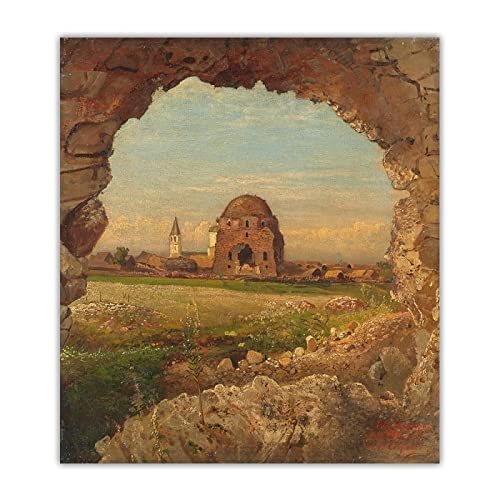 Savrasov Klassische Ölgemälde Reproduktionen Druck auf Leinwand"Dorf Bulgarien",Leinwand Wandkunst für Wohnkultur Gemälde 50x55cm(20x22in) Rahmenlos von LKLKLK