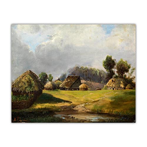 Savrasov Klassische Ölgemälde Reproduktionen Druck auf Leinwand"Dorf im Wald",Leinwand Wandkunst für Wohnkultur Gemälde 50x65cm(20x26in) Rahmenlos von LKLKLK