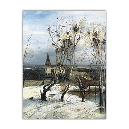 Savrasov Klassische Ölgemälde Reproduktionen Druck auf Leinwand"Rooks have Arrived",Leinwand Wandkunst für Wohnkultur Gemälde 30x40cm(12x16in) Rahmenlos von LKLKLK